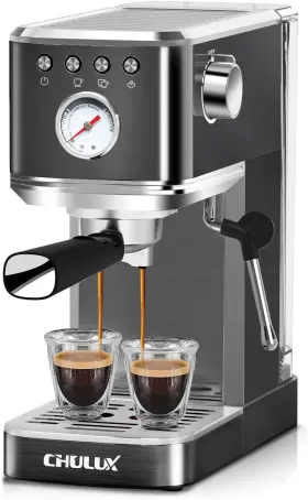 Lc-em335010-dg Chulux Slim Espresso Machine With Milk Frother Steam Wand 20 Bar Black