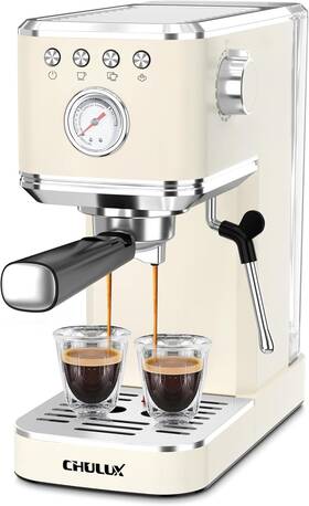Chulux Lc-em375010-cy Slim Espresso Machine With Milk Frother Steam Wand 20 Bar Creamy