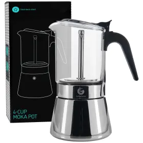Coffee Gator 060482912753 4 Cup Moka Pot 6.7 Oz Stovetop Espresso Maker For Italian Transparen