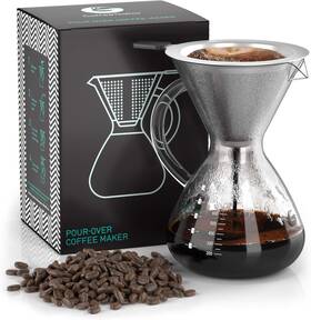 Coffee Gator 445042936956 Pour Over Maker - 27oz High Heat Borosilicate Glass With Reu