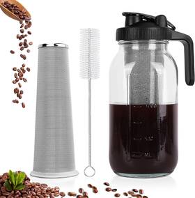 Cold Brew Pitcher 726084887725 Coffee Maker 64 Oz Wide Mouth Mason Jar With Stainless Steel