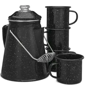 Coletti 850044612376 Classic Enamel Set Coffee Percolator And Mugs The Most 12 Cups Black