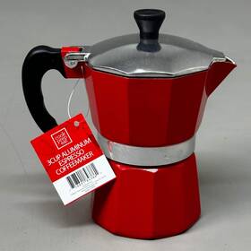 Cook Prep Eat 33122 Aluminum Espresso Coffee Stay Cool Handle 3-cup Capacity Red