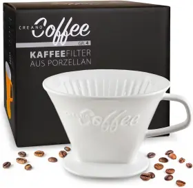 Creano 726084610866 Porcelain Coffee Dripper - White Ceramic Cone Brewer Size 4 Pour Over Maker