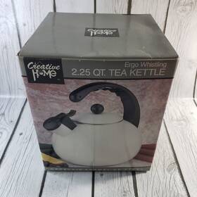 Creative Home 72621 Ergo Whistling Tea Kettle 2.25 Quart Porcelain Enamel On Steel New
