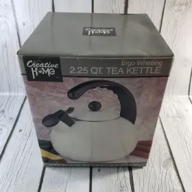 72621 Creative Home Ergo Whistling Tea Kettle 2.25 Quart Porcelain Enamel On Steel New
