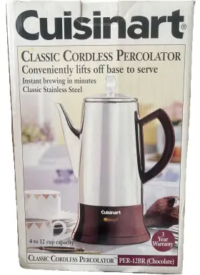 Per-12br Cuisinart Classic Cordless Coffee Percolator Model Prc-12 Brown 12 Cup Stainless