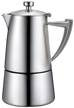 Cuisinox 628504305225 Roma Satin Stainless Steel Moka Pot Stovetop Espresso Maker 10-cup