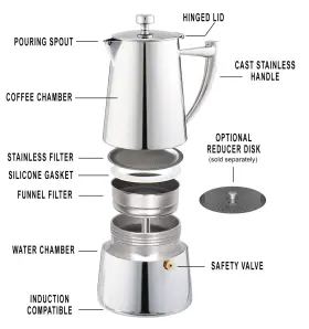 Cuisinox 696750106309 Roma 10-cup Stainless Steel Stovetop Moka Espresso Maker