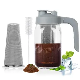 Cupluw 033455215136 Cold Brew Coffee Maker Pitcher 32oz Glass Mason Jar With Lid And Steel Filter