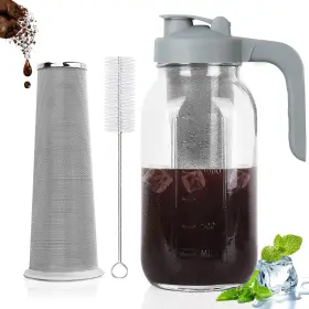 Cupluw 033455215143 Cold Brew Coffee Maker Pitcher 64 Oz Heavy Duty Glass Mason Jar With