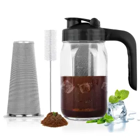 Cupluw 033455215150 Cold Brew Coffee Maker Pitcher 32 Oz Glass Mason Jar With V-shaped Po