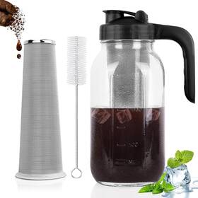 Cupluw 445017649683 Cold Brew Coffee Maker Pitcher 64 Oz Heavy Duty Glass Mason Jar Black