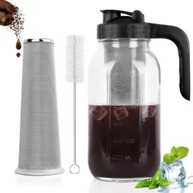 Cupluw 445017649683 Cold Brew Coffee Maker Pitcher 64 Oz Heavy Duty Glass Mason Jar Black