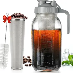 Glh-02 Dwts Danweitesi Cold Brew Coffee Maker 64 Oz 2-quart Wide Mouth Thickened Grey