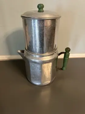 1743926 Enterprise Aluminum Vintage Stovetop Percolator Green Handle Metallic Finish Manual
