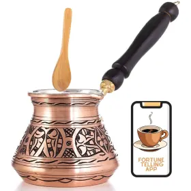 Erbulus 766871017881 12 Oz Copper Turkish Greek Arabic Coffee Pot With Fortune App And Wooden Hand