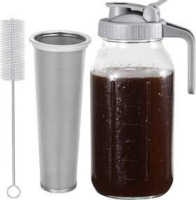 Eruule 445034822830 64 Oz Glass Cold Brew Coffee Maker With Stainless Steel Filter And Pour Spout