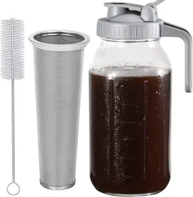 Eruule 445034822830 64 Oz Glass Cold Brew Coffee Maker With Stainless Steel Filter And Pour Spout