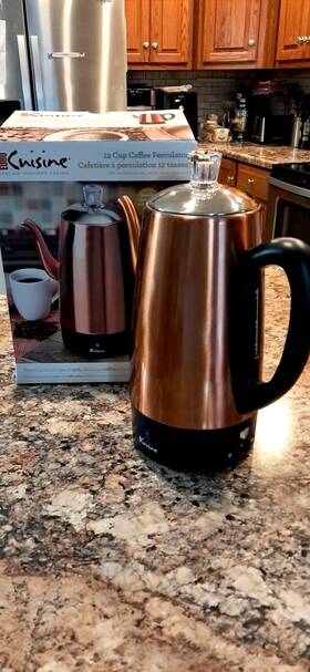 Euro Cuisine 12cp Electric Coffee Percolator Copper Black Stainless