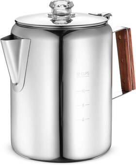 Eurolux 042796012003 Percolator Coffee Maker Pot - 12 Cups Durable Stainless Cup