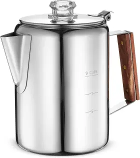 Eurolux 042796030175 9-cup Percolator Coffee Maker Stainless Steel For Stovetop Camping Travel