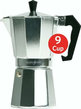 Sem309 Eurostar 9 Cup Stovetop Espresso Maker Moka Pot Aluminum Silver