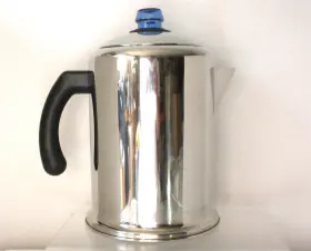 022c Farberware 12 Cup Stove Stainless Steel Coffee Percolator Blue Top 22c Excellent