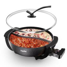 Funpot B0dt16x8m5 6l Dual-sided Electric Hot Pot Cool-touch Handles 1100w Adjustable Heat