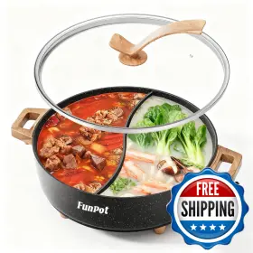 B0f542gtl6 Funpot Electric Twin Compartment Hot Pot Divider Diamond Grid Embossed Base