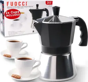 Fuocci 313028392317 Moka Pot Espresso - Italian Stovetop Maker 3 Cup With Ceramic