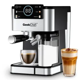 Gcf20h Geek Chef Espresso Machine With Milk Frother 20 Bar Expresso Compact Silver