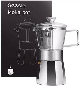 Geesta 445027544527 Premium Crystal Glass-top Stovetop Espresso Moka Pot - 9 Cup