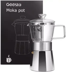 Geesta 445027544527 Premium Crystal Glass-top Stovetop Espresso Moka Pot - 9 Cup
