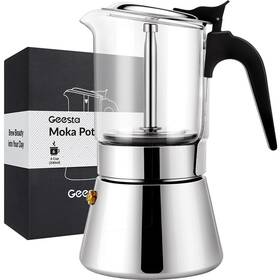 Geesta B088d11fwt Premium Crystal Glass-top Stovetop Espresso Moka Pot - 4/6/ 9 Cups