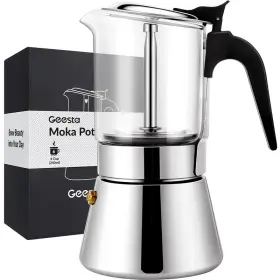 B088d11fwt Geesta Premium Crystal Glass-top Stovetop Espresso Moka Pot - 4/6/ 9 Cups