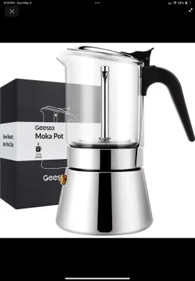Geesta34b Geesta Premium Crystal Glass-top Stovetop Espresso Moka Pot - 4 / 6/ 9 Cups