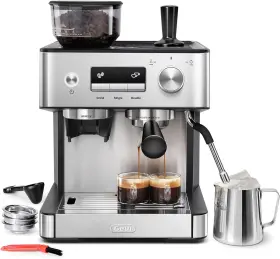 Ecmi0-ss0a1 Gevi Espresso Machine With Grinder And Steam Wand Latte Maker Silver