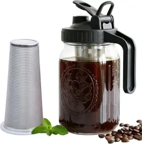 Gmsweet 744759325105 Cold Brew Coffee Maker 32 Oz Wide Mouth Mason Jar Pitcher With Stainless Steel F