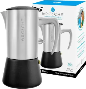 Grosche 445029289273 Milano Steel 6 Espresso Cup Stovetop Maker Stainless