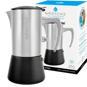 Grosche 627982004286 Milano Steel 6 Espresso Cup Brushed Stainless Stovetop Ma