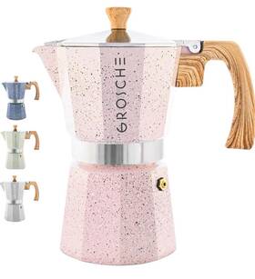 Grosche 627982004668 Premium Pink Moka Pot - 12 Cup Stovetop Espresso Maker With Safety Valve