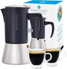 Grosche 627982040765 Milano Steel 6 Espresso Cup Stainless Black Stovetop M
