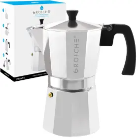 Grosche 682858075043 Milano Stovetop Espresso Maker Moka Pot 9 Cup 15.2 Oz Silver Cuban
