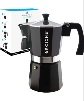 Grosche 682858075074 Milano Stovetop Espresso Maker Moka Pot 9 Cup 15.2 Oz Black