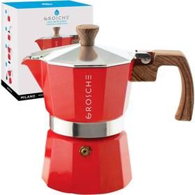 Grosche 682858075630 Milano Stovetop Espresso Maker Moka Pot 3 Cup - 5oz Red Cuba