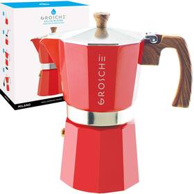 Grosche 682858075654 Milano Stovetop Espresso Maker Moka Pot 9 Cup 15.2 Oz Red - Cuban