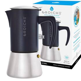Grosche 682858075807 Milano Steel 6 Espresso Cup Stovetop Maker Stainless Moka