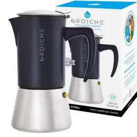 Grosche 682858075814 Milano Steel 10 Espresso Cup Stainless Stovetop Maker
