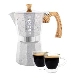 Grosche 682858076286 Grey - Milano Stone Stovetop Espresso Coffee Maker And Turin Cup Set 1132